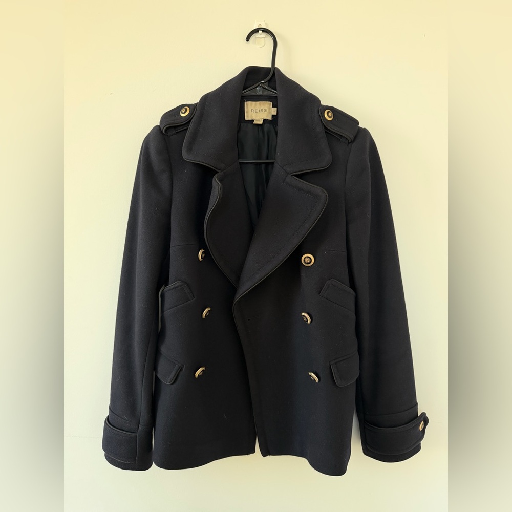 Reiss Navy Double-Breasted Pea Coat